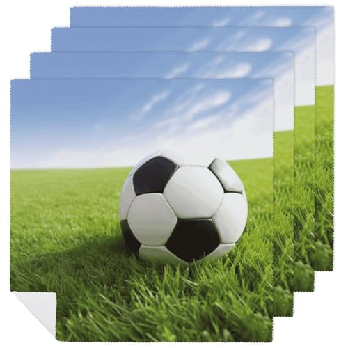 Stoffservietten, weich, saugfähig, Tischservietten, Set mit 4 Stück, langlebige Dinnerservietten, Fußball auf Gras, wiederverwendbar, waschbar, Küchen-Tischsets für Partys, Restaurant, Mittagessen Stoffservietten, weich, saugfähig, Tischservietten, Set mit 4 Stück, langlebige Dinnerservietten, Fußball auf Gras, wiederverwendbar, waschbar, Küchen-Tischsets für Partys, Restaurant, Mittagessen von RKJVB