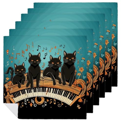 Stoffservietten, weich, saugfähig, Tischservietten, Set mit 6 Stück, langlebig, 4 schwarze Katzen, die auf der Klaviertastatur liegen, wiederverwendbar, waschbar, Küchen-Tischsets für Partys Stoffservietten, weich, saugfähig, Tischservietten, Set mit 6 Stück, langlebig, 4 schwarze Katzen, die auf der Klaviertastatur liegen, wiederverwendbar, waschbar, Küchen-Tischsets für Partys von RKJVB