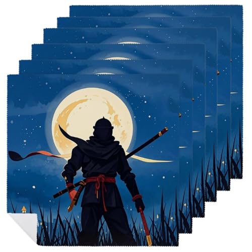 Stoffservietten, weich, saugfähig, Tischservietten, Set mit 6 Stück, langlebig, Mondlicht, Aquarell-Stil, Ninja, wiederverwendbar, waschbar, für Partys, Restaurant, Mittagessen, Hochzeit, Hotel Stoffservietten, weich, saugfähig, Tischservietten, Set mit 6 Stück, langlebig, Mondlicht, Aquarell-Stil, Ninja, wiederverwendbar, waschbar, für Partys, Restaurant, Mittagessen, Hochzeit, Hotel von RKJVB