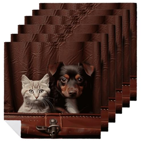 Stoffservietten, weich, saugfähig, Tischservietten, Set mit 6 Stück, langlebig, Motiv: Katze und Hund, sitzend in Ledertasche, wiederverwendbar, waschbar, Küchen-Tischsets für Partys, Restaurant Stoffservietten, weich, saugfähig, Tischservietten, Set mit 6 Stück, langlebig, Motiv: Katze und Hund, sitzend in Ledertasche, wiederverwendbar, waschbar, Küchen-Tischsets für Partys, Restaurant von RKJVB
