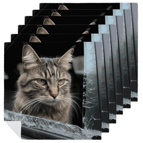 Stoffservietten, weich, saugfähig, Tischservietten, Set mit 6 Stück, langlebig, Motiv: Katze zertrümmert, Glas im Auto, wiederverwendbar, waschbar, Küchen-Tischsets für Partys, Restaurant, Mittagessen Stoffservietten, weich, saugfähig, Tischservietten, Set mit 6 Stück, langlebig, Motiv: Katze zertrümmert, Glas im Auto, wiederverwendbar, waschbar, Küchen-Tischsets für Partys, Restaurant, Mittagessen von RKJVB