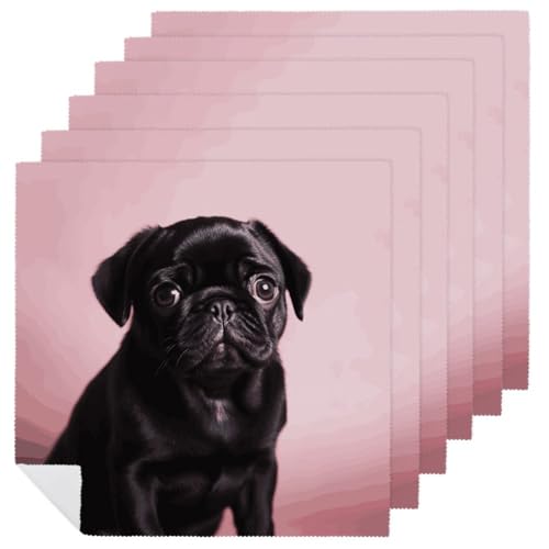 Stoffservietten, weich, saugfähig, Tischservietten, Set mit 6 Stück, langlebig, Motiv: niedlicher schwarzer Mops, wiederverwendbar, waschbar, für Partys, Restaurant, Mittagessen, Hochzeit, Hotel Stoffservietten, weich, saugfähig, Tischservietten, Set mit 6 Stück, langlebig, Motiv: niedlicher schwarzer Mops, wiederverwendbar, waschbar, für Partys, Restaurant, Mittagessen, Hochzeit, Hotel von RKJVB