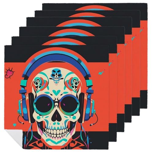 Stoffservietten, weich, saugfähig, Tischservietten, Set mit 6 Stück, langlebige Dinner-Servietten, Punk-Rock-Kopfhörer, Totenkopf, wiederverwendbar, waschbar, Küchen-Tischsets für Partys, Restaurant Stoffservietten, weich, saugfähig, Tischservietten, Set mit 6 Stück, langlebige Dinner-Servietten, Punk-Rock-Kopfhörer, Totenkopf, wiederverwendbar, waschbar, Küchen-Tischsets für Partys, Restaurant von RKJVB