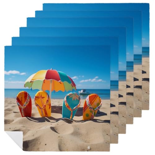 Stoffservietten, weich, saugfähig, Tischservietten, Set mit 6 Stück, langlebige Dinner-Servietten, bunte Flip-Flops, Strandball, wiederverwendbare waschbare Servietten, Küchen-Platzsets für Partys Stoffservietten, weich, saugfähig, Tischservietten, Set mit 6 Stück, langlebige Dinner-Servietten, bunte Flip-Flops, Strandball, wiederverwendbare waschbare Servietten, Küchen-Platzsets für Partys von RKJVB