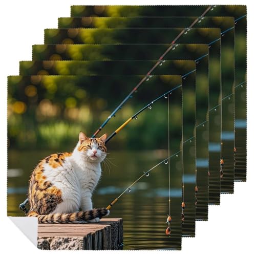 Stoffservietten, weich, saugfähig, Tischservietten, Set mit 6 Stück, langlebige Dinnerservietten, Angeln, Katze, wiederverwendbar, waschbar, Küchen-Tischsets für Partys, Restaurant, Mittagessen Stoffservietten, weich, saugfähig, Tischservietten, Set mit 6 Stück, langlebige Dinnerservietten, Angeln, Katze, wiederverwendbar, waschbar, Küchen-Tischsets für Partys, Restaurant, Mittagessen von RKJVB