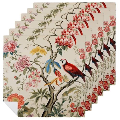 Stoffservietten, weich, saugfähig, Tischservietten, Set mit 6 Stück, langlebige Dinnerservietten, Blumen und Vögel, wiederverwendbar, waschbar, Küchen-Tischsets für Partys, Restaurant, Mittagessen Stoffservietten, weich, saugfähig, Tischservietten, Set mit 6 Stück, langlebige Dinnerservietten, Blumen und Vögel, wiederverwendbar, waschbar, Küchen-Tischsets für Partys, Restaurant, Mittagessen von RKJVB