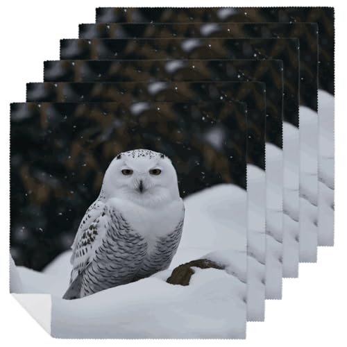 Stoffservietten, weich, saugfähig, Tischservietten, Set mit 6 Stück, langlebige Dinnerservietten, Schnee-Eule, wiederverwendbar, waschbar, Küchen-Tischsets für Partys, Restaurant, Mittagessen Stoffservietten, weich, saugfähig, Tischservietten, Set mit 6 Stück, langlebige Dinnerservietten, Schnee-Eule, wiederverwendbar, waschbar, Küchen-Tischsets für Partys, Restaurant, Mittagessen von RKJVB