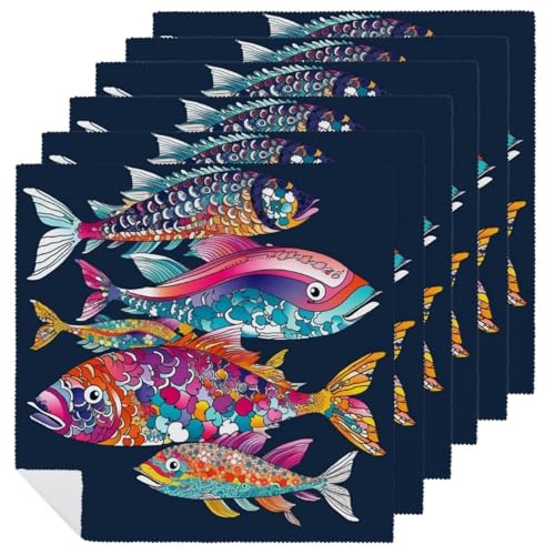 Stoffservietten, weich, saugfähig, Tischservietten, Set mit 6 Stück, langlebige Dinnerservietten, bunte Fische, wiederverwendbar, waschbar, Küchen-Tischsets für Partys, Restaurant, Mittagessen Stoffservietten, weich, saugfähig, Tischservietten, Set mit 6 Stück, langlebige Dinnerservietten, bunte Fische, wiederverwendbar, waschbar, Küchen-Tischsets für Partys, Restaurant, Mittagessen von RKJVB