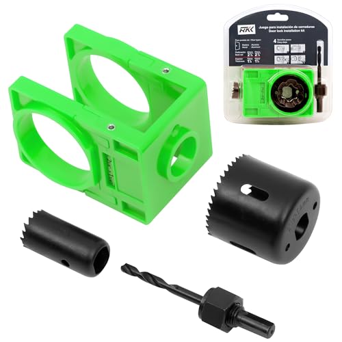 RKK 1-3/20.3 cm - 1-3/10.2 cm Türschloss-Installationssatz Türlochbohrset für Holztüren, Lochsägen-Kit mit Führungsschablone Jig (grün) von RKK
