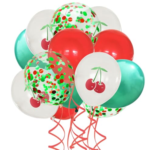 Erdbeer-Luftballons, Kirsch-Luftballons – RKMYTR 20 Stück, 30,5 cm, Kirsch-Geburtstagsdekorationen, Druck-Obstballon (rot/grün/weiß), für Sommer-Fruchtpartys, Babypartys von RKMYTR