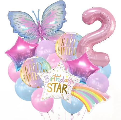 Geburtstagsdekoration für Mädchen, Schmetterlingsballons – RKMYTR 2. Geburtstag Luftballons 101,6 cm Regenbogenstern und 99,1 cm Schmetterlingsballon-Set mit 81,3 cm rosa Zahlenballon für Kleinkinder Geburtstagsdekoration für Mädchen, Schmetterlingsballons – RKMYTR 2. Geburtstag Luftballons 101,6 cm Regenbogenstern und 99,1 cm Schmetterlingsballon-Set mit 81,3 cm rosa Zahlenballon für Kleinkinder von RKMYTR
