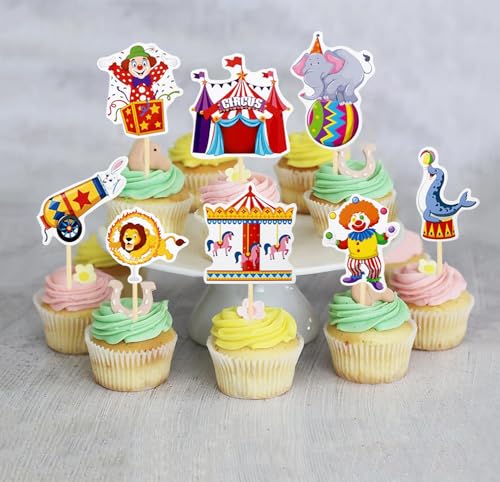 RKMYTR 16 Stück Karneval & Zirkus Cupcake Toppers - Bunte Lustige DIY Clown Requisiten für Geburtstag, Baby Shower & Hochzeit Party - Zirkus Party Dekorationen mit 16 Cake Toppers RKMYTR 16 Stück Karneval & Zirkus Cupcake Toppers - Bunte Lustige DIY Clown Requisiten für Geburtstag, Baby Shower & Hochzeit Party - Zirkus Party Dekorationen mit 16 Cake Toppers von RKMYTR