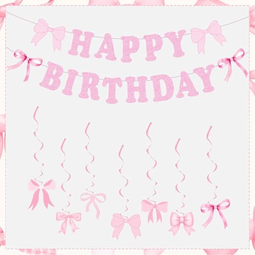 RKMYTR 17 Stück + 7 rosa Schleifen, Banner-Set, rosa Geburtstagsparty-Dekorationen für Mädchen, Hochzeiten, Babypartys, Geburtstagszubehör, Schleifendekoration mit hängenden Spiralen für Kinder RKMYTR 17 Stück + 7 rosa Schleifen, Banner-Set, rosa Geburtstagsparty-Dekorationen für Mädchen, Hochzeiten, Babypartys, Geburtstagszubehör, Schleifendekoration mit hängenden Spiralen für Kinder von RKMYTR