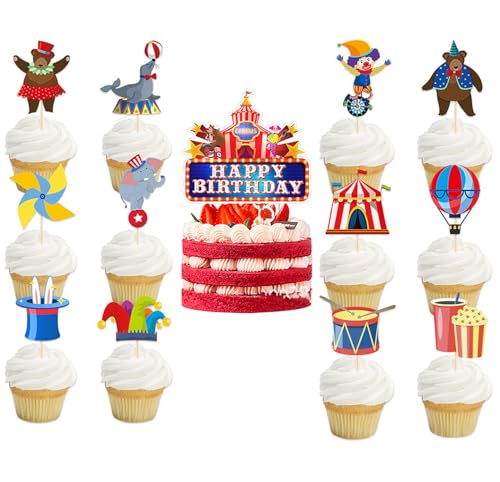 RKMYTR 25 Stück Zirkus-Cupcake-Topper mit 1 großen und 24 kleinen, Karnevals-Geburtstagstortendekorationen für Babypartys, Hochzeiten, Fotoautomaten und Partyzubehör RKMYTR 25 Stück Zirkus-Cupcake-Topper mit 1 großen und 24 kleinen, Karnevals-Geburtstagstortendekorationen für Babypartys, Hochzeiten, Fotoautomaten und Partyzubehör von RKMYTR