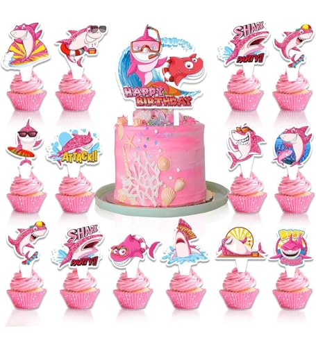 RKMYTR 25-teiliges Hai-Kuchenaufsatz-Set, Hai-Themen-Geburtstagsparty-Zubehör, unter dem Meer, Kuchendekorationen mit blauem Hai, Cupcake-Topper, 250 g/m², weißer Karton, 30 g, 15 x 20 x 0,2 cm RKMYTR 25-teiliges Hai-Kuchenaufsatz-Set, Hai-Themen-Geburtstagsparty-Zubehör, unter dem Meer, Kuchendekorationen mit blauem Hai, Cupcake-Topper, 250 g/m², weißer Karton, 30 g, 15 x 20 x 0,2 cm von RKMYTR