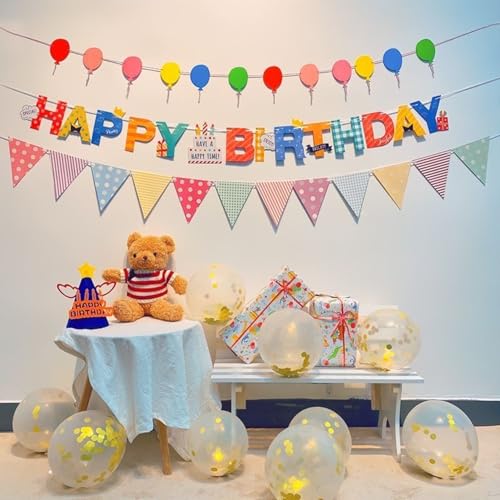 RKMYTR 3 Stück Happy Birthday Banner Set mit Ballonflagge, Kuchenflagge & Dreieckige Glitzerpunkt-Wimpelkette, Bunte Geburtstagsdekorationen für Erwachsene Kinder Mädchen Partyzubehör Wanddekoration RKMYTR 3 Stück Happy Birthday Banner Set mit Ballonflagge, Kuchenflagge & Dreieckige Glitzerpunkt-Wimpelkette, Bunte Geburtstagsdekorationen für Erwachsene Kinder Mädchen Partyzubehör Wanddekoration von RKMYTR