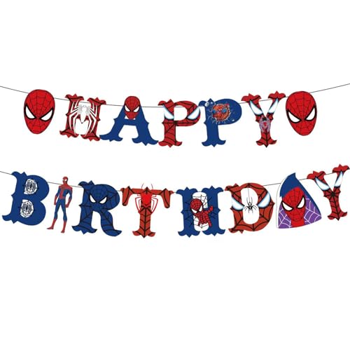 RKMYTR Geburtstagsdekorationen, Banner, Hintergrund für Jungen und Mädchen, Partyzubehör – Rot/Blau, Cartoon-Design, 15 Karten und 2 Wimpelketten, 18 cm x 12–16 cm, flexible Größe RKMYTR Geburtstagsdekorationen, Banner, Hintergrund für Jungen und Mädchen, Partyzubehör – Rot/Blau, Cartoon-Design, 15 Karten und 2 Wimpelketten, 18 cm x 12–16 cm, flexible Größe von RKMYTR