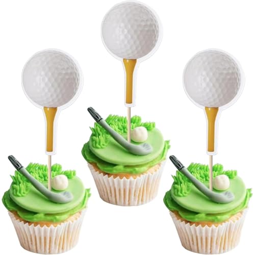 RKMYTR Golf-Cupcake-Topper – vormontierte Golf-Party-Dekorationen für Geburtstage, Babypartys und Sportveranstaltungen (3,6 x 13,9 cm, langlebiges Papierdesign), 40 Stück von RKMYTR