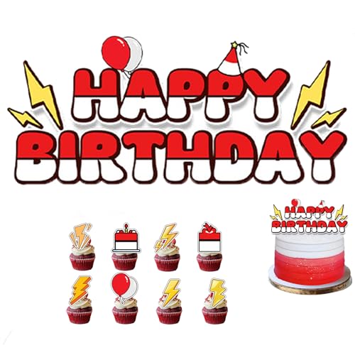 RKMYTR Kuchenaufsätze, 1 große & 12 kleine rot-gelb-weiße Flaggen mit Blitz-Design, Anime-Geburtstagsparty-Dekorationen, Papier-Kuchenaufsätze für Geburtstagsparty-Zubehör RKMYTR Kuchenaufsätze, 1 große & 12 kleine rot-gelb-weiße Flaggen mit Blitz-Design, Anime-Geburtstagsparty-Dekorationen, Papier-Kuchenaufsätze für Geburtstagsparty-Zubehör von RKMYTR