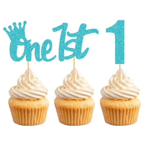 RKMYTR Kuchendekoration zum 1. Geburtstag, blaues Papier, Babyparty und Jahrestag, Dekoration für erste Geburtstage, Partys, Jungen und Mädchen, 12 Stück RKMYTR Kuchendekoration zum 1. Geburtstag, blaues Papier, Babyparty und Jahrestag, Dekoration für erste Geburtstage, Partys, Jungen und Mädchen, 12 Stück von RKMYTR