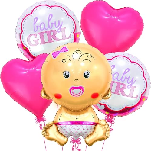 RKMYTR Luftballons für Baby-Mädchen, 68,6 cm, 5 Stück, Geschlechtsoffenbarungsballons, Willkommens-Babyballon, Duschdekoration, Geschlechtsoffenbarungsdekoration (Mädchen) von RKMYTR
