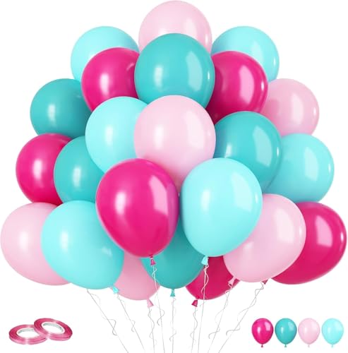 RKMYTR Mehrfarbige Luftballons, 30,5 cm, 60 Stück, rosarot, blaugrün, pastellrosa, türkis, Latexballons mit 2 Bandrollen, für Geburtstag, Babyparty, Hochzeit, Jahrestag, Partyzubehör RKMYTR Mehrfarbige Luftballons, 30,5 cm, 60 Stück, rosarot, blaugrün, pastellrosa, türkis, Latexballons mit 2 Bandrollen, für Geburtstag, Babyparty, Hochzeit, Jahrestag, Partyzubehör von RKMYTR