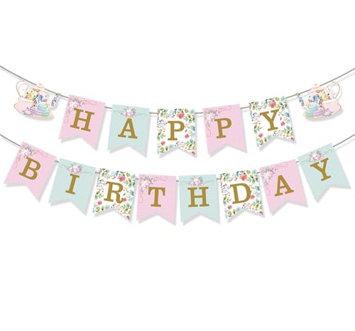 RKMYTR Pinkes Teeparty-Dekorationsset – verstellbares "Happy Birthday"-Banner und Wimpelkette für Nachmittagstee-Feiern, Indoor/Outdoor-Geburtstagsfeiern und Alice-inspirierte Veranstaltungen RKMYTR Pinkes Teeparty-Dekorationsset – verstellbares "Happy Birthday"-Banner und Wimpelkette für Nachmittagstee-Feiern, Indoor/Outdoor-Geburtstagsfeiern und Alice-inspirierte Veranstaltungen von RKMYTR