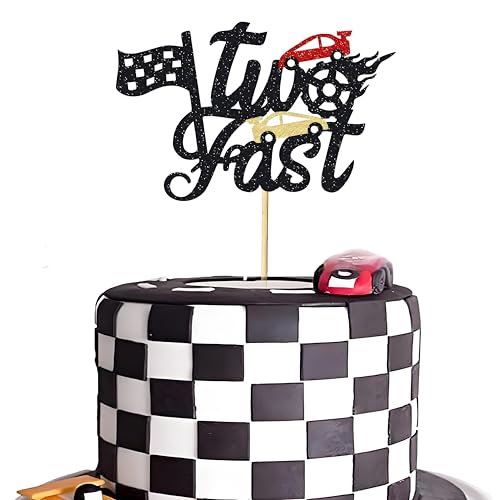 RKMYTR Rennwagen-Kuchenaufsatz für 2. Geburtstag – Auto-Thema, Junge und Mädchen, Dekoration, zwei schnelle Kuchenaufsätze, Flagge, Schild, Rennwagen, Geburtstagszubehör RKMYTR Rennwagen-Kuchenaufsatz für 2. Geburtstag – Auto-Thema, Junge und Mädchen, Dekoration, zwei schnelle Kuchenaufsätze, Flagge, Schild, Rennwagen, Geburtstagszubehör von RKMYTR