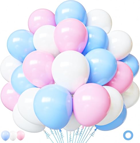 RKMYTR Rosa und blaue Latex-Luftballons, 50 Stück, 30,5 cm, rosa, blau, weiß, Party-Luftballons mit 10 m langem Band für Geschlechtsoffenbarung, Babyparty, Geburtstag, Brautparty, Hochzeit RKMYTR Rosa und blaue Latex-Luftballons, 50 Stück, 30,5 cm, rosa, blau, weiß, Party-Luftballons mit 10 m langem Band für Geschlechtsoffenbarung, Babyparty, Geburtstag, Brautparty, Hochzeit von RKMYTR