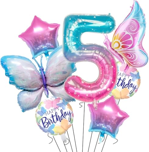 RKMYTR Schmetterling 5 Geburtstag Dekorationen für Mädchen, 40 Zoll Sternenhimmel Nummer 5 Luftballons Set, Schmetterling Geburtstag Party Dekorationen, Schmetterling Luftballons Folie, Baby Shower RKMYTR Schmetterling 5 Geburtstag Dekorationen für Mädchen, 40 Zoll Sternenhimmel Nummer 5 Luftballons Set, Schmetterling Geburtstag Party Dekorationen, Schmetterling Luftballons Folie, Baby Shower von RKMYTR