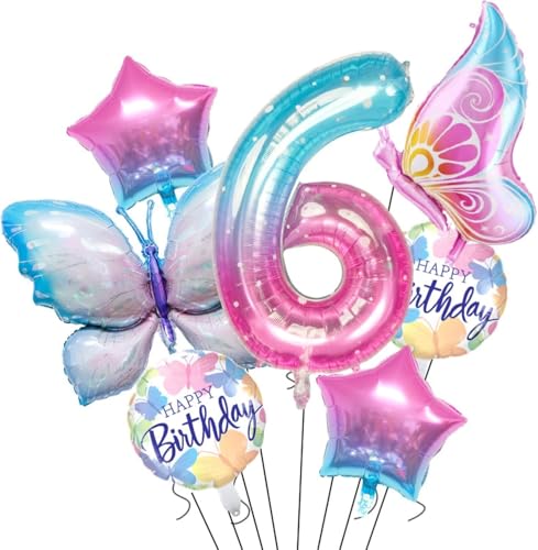 RKMYTR Schmetterling 6 Geburtstag Dekorationen für Mädchen, 40 Zoll Sternenhimmel Nummer 6 Luftballons Set, Schmetterling Geburtstag Party Dekorationen, Schmetterling Luftballons, Babyparty RKMYTR Schmetterling 6 Geburtstag Dekorationen für Mädchen, 40 Zoll Sternenhimmel Nummer 6 Luftballons Set, Schmetterling Geburtstag Party Dekorationen, Schmetterling Luftballons, Babyparty von RKMYTR