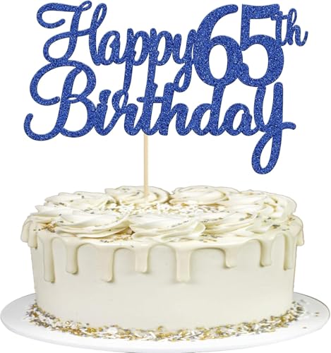 RKMYTR Tortenaufsatz "Happy 65th Birthday", blauer Glitzer, Dekoration zum 65. Geburtstag, Kuchendekorationen für Partyzubehör, blauer Tortenaufsatz, 1 Stück RKMYTR Tortenaufsatz "Happy 65th Birthday", blauer Glitzer, Dekoration zum 65. Geburtstag, Kuchendekorationen für Partyzubehör, blauer Tortenaufsatz, 1 Stück von RKMYTR