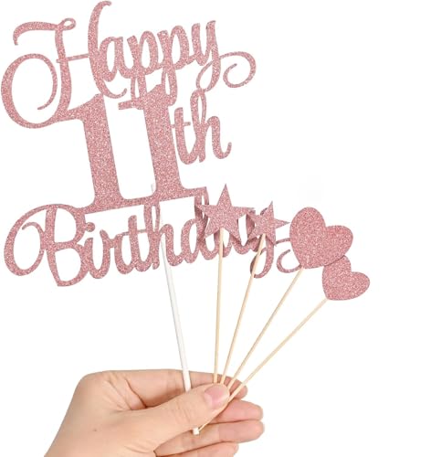 RKMYTR Tortenaufsatz zum 11. Geburtstag, glitzerndes Herz, Stern, Rotgold, 15 x 9 cm, für 11. Geburtstag, Partyzubehör und Kuchendekoration RKMYTR Tortenaufsatz zum 11. Geburtstag, glitzerndes Herz, Stern, Rotgold, 15 x 9 cm, für 11. Geburtstag, Partyzubehör und Kuchendekoration von RKMYTR