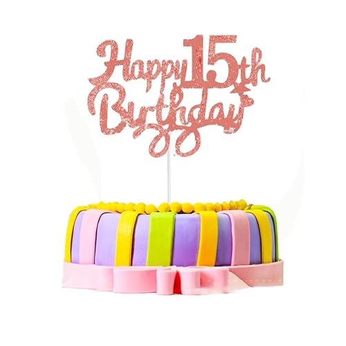 RKMYTR Tortenaufsatz zum 15. Geburtstag, Roségold, Glitzer, personalisierbar, Party-Dekoration, 15 x 9,9 cm, elegante Kuchendekoration, Partyzubehör zum 15. Geburtstag und Feier-Zubehör RKMYTR Tortenaufsatz zum 15. Geburtstag, Roségold, Glitzer, personalisierbar, Party-Dekoration, 15 x 9,9 cm, elegante Kuchendekoration, Partyzubehör zum 15. Geburtstag und Feier-Zubehör von RKMYTR