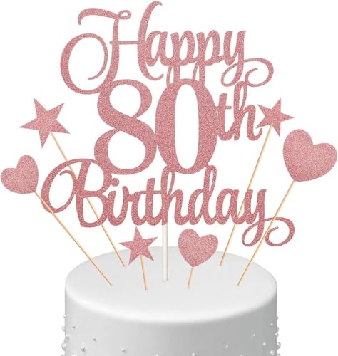 RKMYTR Tortenaufsatz zum 80. Geburtstag, glitzerndes Herz, Stern, Rotgold, 15 x 9 cm, für 80. Geburtstag, Partyzubehör und Kuchendekoration RKMYTR Tortenaufsatz zum 80. Geburtstag, glitzerndes Herz, Stern, Rotgold, 15 x 9 cm, für 80. Geburtstag, Partyzubehör und Kuchendekoration von RKMYTR