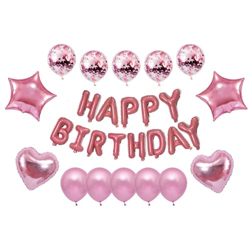 Rosa Luftballons, Geburtstagsdekorationen, RKMYTR "Happy Birthday"-Ballon-Banner, rotgoldenes Set, 40,6 cm, mit Herzen und Sternen, Altrosa und Rouge, neutrale Geburtstagsdekorationen für Mädchen und Rosa Luftballons, Geburtstagsdekorationen, RKMYTR "Happy Birthday"-Ballon-Banner, rotgoldenes Set, 40,6 cm, mit Herzen und Sternen, Altrosa und Rouge, neutrale Geburtstagsdekorationen für Mädchen und von RKMYTR