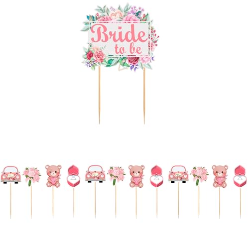 Tortenaufsatz "Bride to Be", elegante Braut-Kuchenaufsätze, Junggesellinnenabschied, Hochzeit, Pappaufsatz, Dekoration, Großbritannien, Rosa, RKMYTR (1 Stück groß + 12 Stück klein) von RKMYTR