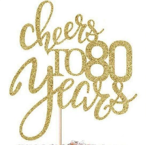 Tortenaufsatz zum 80. Geburtstag, RKMYTR "Happy 80th Birthday", rotgoldener Glitzer, Dekoration für Kuchen, Hochzeitstag, Partyzubehör (18 x 16 cm) von RKMYTR