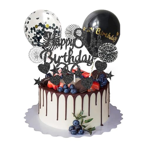 Tortenaufsatz zum 80. Geburtstag, Tortenaufsatz, Happy 80th Birthday, RKMYTR Schwarz 80. Geburtstag, Tortenaufsatz, inklusive Glitzersterne, Herzen, Konfetti-Ballon und Papierfächer (16-teiliges Set) Tortenaufsatz zum 80. Geburtstag, Tortenaufsatz, Happy 80th Birthday, RKMYTR Schwarz 80. Geburtstag, Tortenaufsatz, inklusive Glitzersterne, Herzen, Konfetti-Ballon und Papierfächer (16-teiliges Set) von RKMYTR