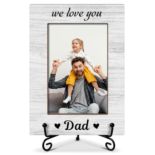 Bilderrahmen mit Aufschrift "We Love You Dad", Holz-Bilderrahmen mit Ständer, Geburtstagsgeschenke für Papa, 10 x 15 cm, Bilderrahmen für Tischdekoration, Heimbüro, Schlafzimmer, Desktop-Dekorationen Bilderrahmen mit Aufschrift "We Love You Dad", Holz-Bilderrahmen mit Ständer, Geburtstagsgeschenke für Papa, 10 x 15 cm, Bilderrahmen für Tischdekoration, Heimbüro, Schlafzimmer, Desktop-Dekorationen von RLCNOT