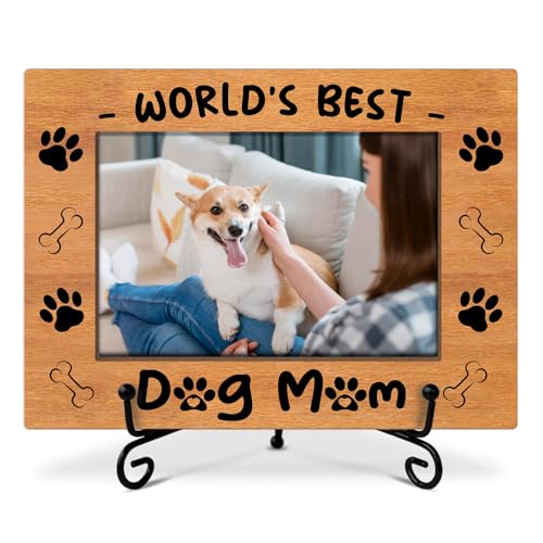 Hunde-Bilderrahmen, Weltbester Hunde-Fotorahmen, Geschenke für Haustierbesitzer, Tierliebhaber, Holz-Bilderrahmen mit Ständer, 10,2 x 15,2 cm Bilderrahmen für Tischregal, Heimbüro, Schlafzimmer von RLCNOT