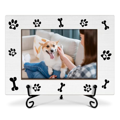 RLCNOT Hunde-Bilderrahmen mit Pfotenabdruck, Geschenke für Haustierbesitzer, Hundeliebhaber, Holz-Bilderrahmen mit Ständer, 10 x 15 cm, Bilderrahmen für Tischregal, Zuhause, Büro, Schlafzimmer von RLCNOT