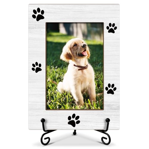RLCNOT Hunde-Bilderrahmen mit Pfotenabdruck, Geschenke für Hundeliebhaber, Haustierbesitzer, Holz-Bilderrahmen mit Ständer, 10 x 15 cm, Bilderrahmen für Tischregal, Zuhause, Büro, Schlafzimmer von RLCNOT