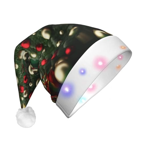 Plüsch Nikolausmütze mit LED-Lichtern Runde Kugel Weihnachtsbaum Weihnachtsmütze Leuchtende Weihnachtsmützen für Erwachsene von RLDOBOFE