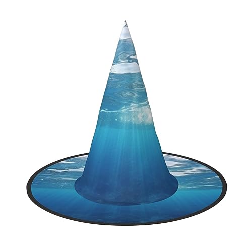 RLDOBOFE Blauer Ozean-Druck, Halloween-Hexenhut, Cosplay-Kappen, Halloween-Dekoration, Kostümzubehör für Halloween-Party 1 von RLDOBOFE