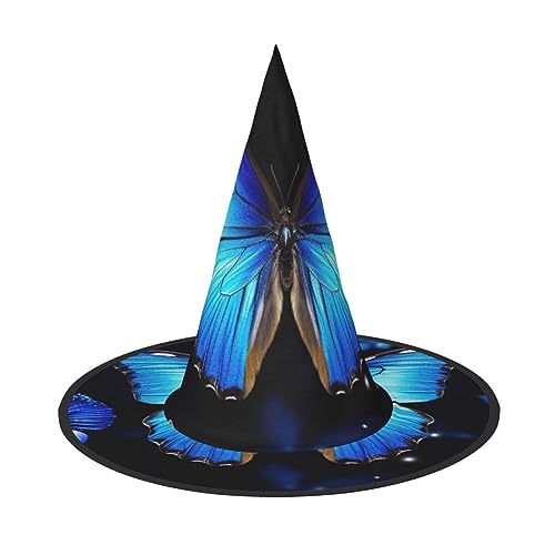 RLDOBOFE Blauer Schmetterlings-Druck, Halloween-Hexenhut, Cosplay, Halloween-Dekoration, Kostümzubehör für Halloween-Party, 3 Stück von RLDOBOFE