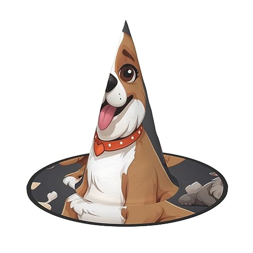RLDOBOFE Bulldogge Corgi Print Halloween Hexenhut Cosplay Caps Halloween Dekoration Kostüm Zubehör für Halloween Party 3 Stück von RLDOBOFE