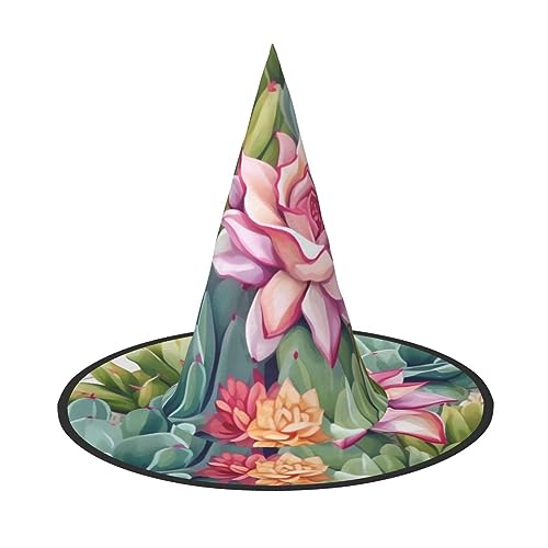 RLDOBOFE Bunte Kaktus-Druck, Halloween-Hexenhut, Cosplay, Halloween-Dekoration, Kostümzubehör für Halloween-Party 1 von RLDOBOFE