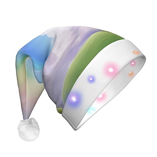 RLDOBOFE Dreamy Rainbow bedruckte Weihnachtsmütze für Erwachsene, Plüsch-Weihnachtsbaummütze, Weihnachtsmannmütze für Neujahr, festliches Partyzubehör von RLDOBOFE