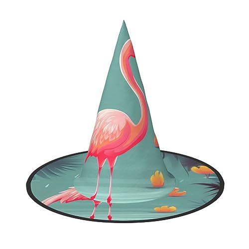 RLDOBOFE Halloween-Hexenhut mit Flamingo-Druck, Cosplay, Halloween-Dekoration, Kostümzubehör für Halloween-Party 1 von RLDOBOFE